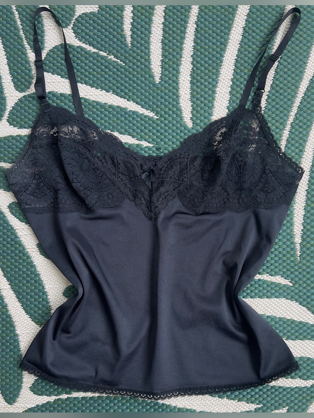 Vintage Vassarette Black Satin Lace Trim Camisole with Adjustable Straps